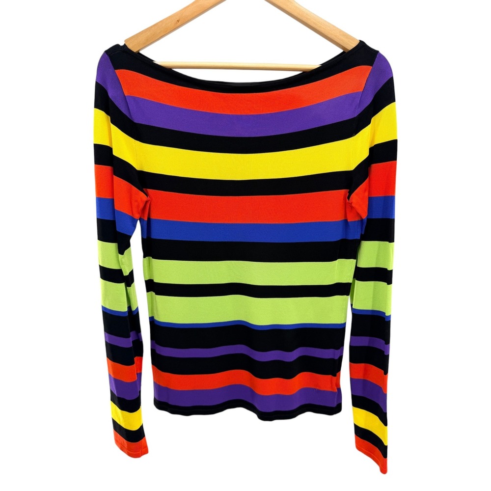 Ralph Lauren Rainbow Striped Boatneck Knit Top M Retro Whimsygoth Kidcore